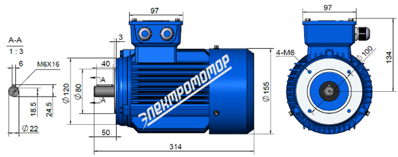 Размеры электродвигателя АИР80В2,4,6,8 IM3681
