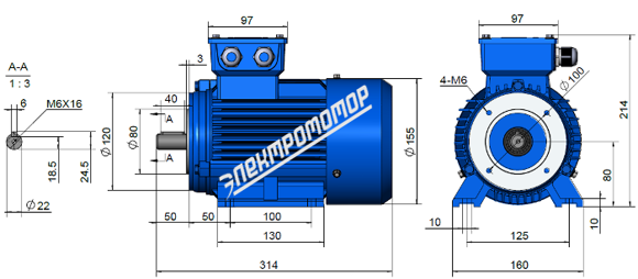 Размеры электродвигателя АИР80В2,4,6,8 IM2181